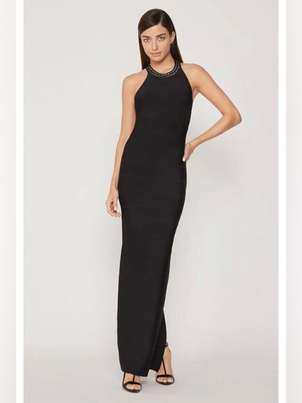 Herve Leger OPC8396740 BLACK Halterneck Long Dress NWT